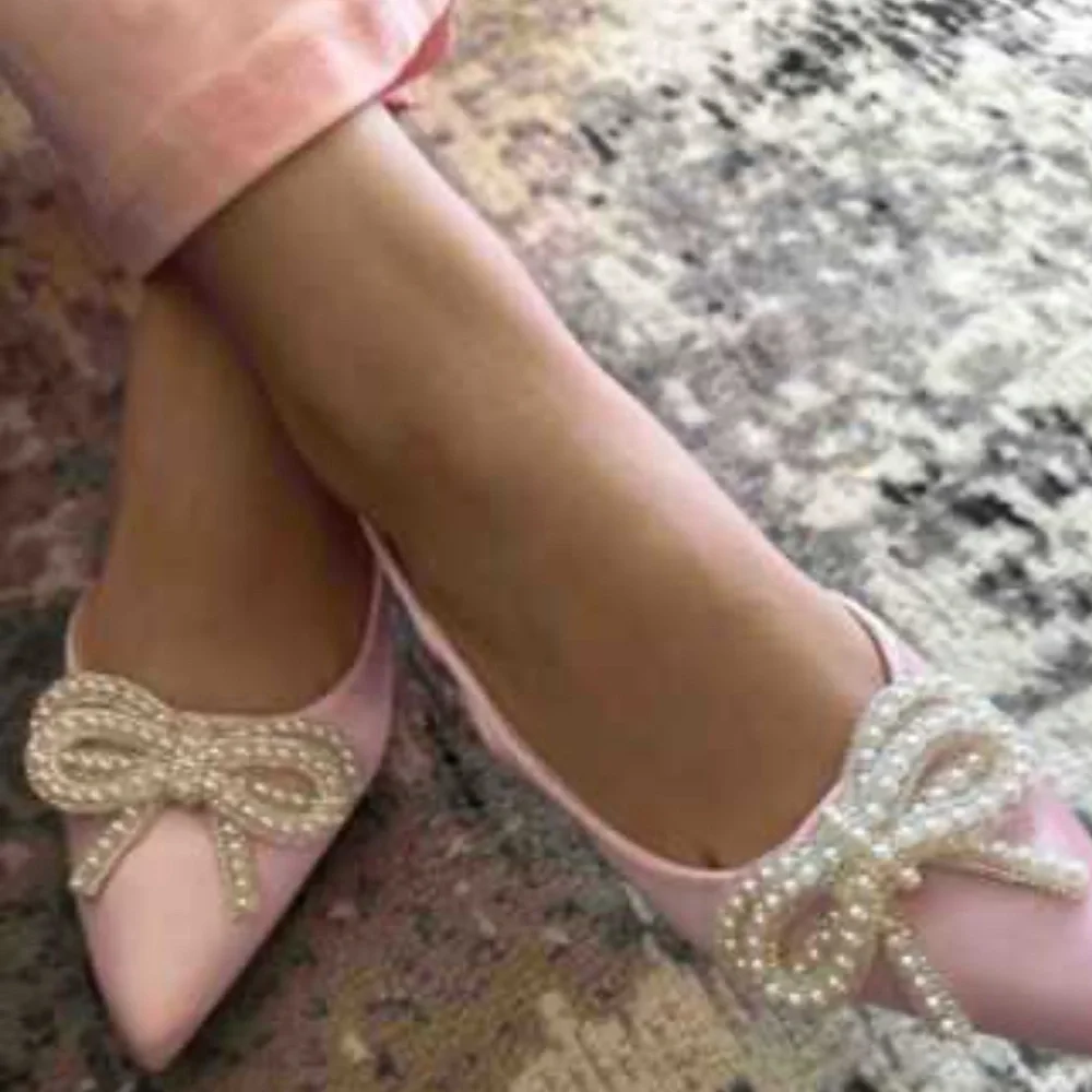 NEW [SHEIN] Pink Satin Slingback Low Heels Pearl Embellished Bow Women’s 8/EU 38 - Picture 10 of 15